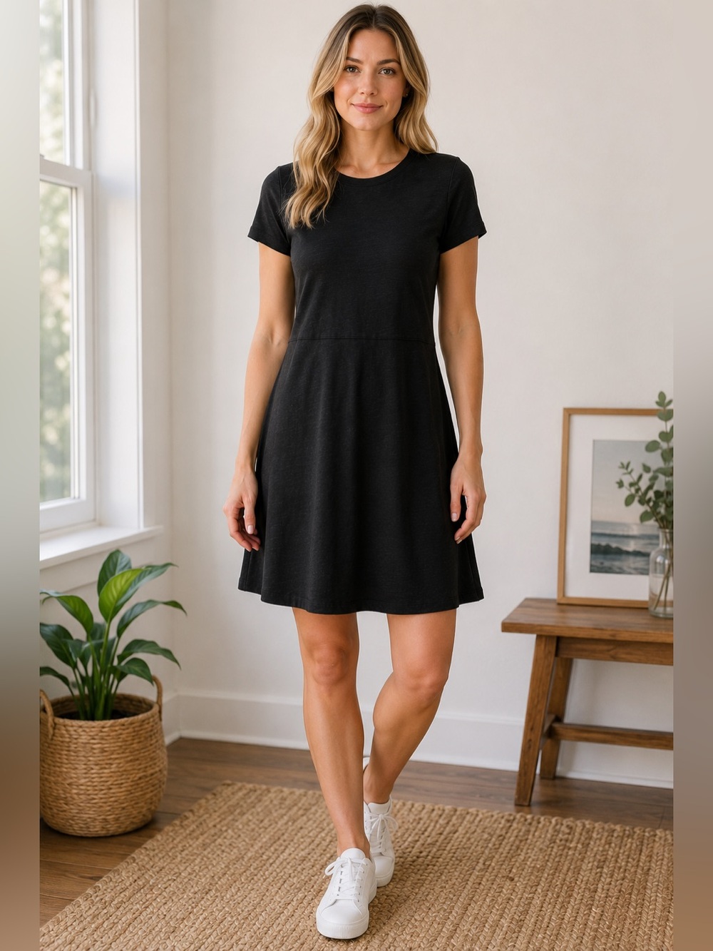 Columbia Black Knit T-Shirt Dress XS Casual Travel Stretch Athleisure